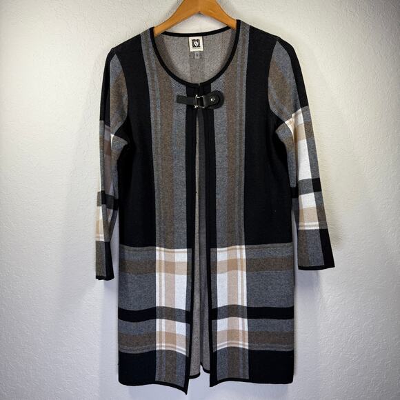 Women's Anne Klein Black, Brown and White Sweater Cardigan Size Medium - Picture 2 of 6